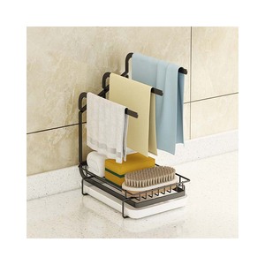 Factory Price Metal Kitchen Organizer Rack With Wooden Stick With Kitchen Accessories Cleaning Cloth Caddy Storage Rack