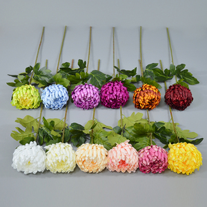 Rama de flor de crisantemo de piña redonda de imitación con hojas verdes Artificial <span class=keywords><strong>Big</strong></span> Callistephus Chinensis para arreglo floral - Product Image 6
