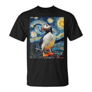 T-shirt Puffin Sea Bird Van Gogh Style Starry Night - Product Image 1