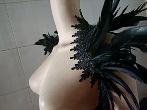 Chal de Plumas de Lujo, Estilo Gótico Punk, Capa de Plumas Naturales, Chal de Plumas para <span class=keywords><strong>Mujer</strong></span>, <span class=keywords><strong>Disfraz</strong></span> para Halloween, Cosplay, Espectáculos - Product Image 4