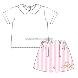 Set Estivo Personalizzabile per Neonati e Bambini: Camicia Bianca <span class=keywords><strong>con</strong></span> Colletto e <span class=keywords><strong>Pantaloncini</strong></span> a Righe Blu, <span class=keywords><strong>Outfit</strong></span> Coordinato per Fratelli e Sorelle - Product Image 5