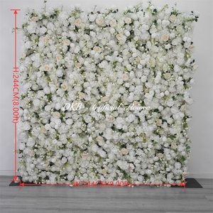 Mur de fleurs personnalisé DKB 8ft x 8ft avec chemin de fleurs blanches et rangée pour décoration de toile de fond de mariage - Product Image 2