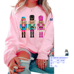 Sudadera bordada con cuentas de Cascanueces Rosa personalizable, cuello de manga larga, suelta, informal, de punto, Otoño Invierno, cristal impermeable - Product Image 1