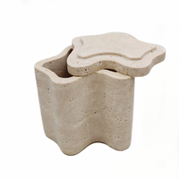 Pot de rangement en travertin naturel en forme d'étoile avec couvercle, conteneur en pierre fini à la main, conçu pour les bijoux, les bibelots et la décoration