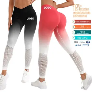 Women Yoga Leggins Seamless Gradient Dyeing Female Gym Clothing Sport Leggings Breathable with hole Fitness Push Up Tights