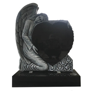 Monument funéraire moderne en pierre noire, ange pleureur tenant un cœur, pour cimetière, vente chaude - Product Image 1