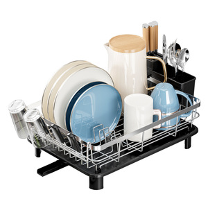 Égouttoir à serviettes en acier inoxydable sur pied, moderne, pour évier de cuisine, double niveau, non pliable, avec panier de drainage étanche - Product Image 1