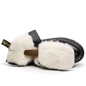 Real wool high-top crosslaced motorcycle boots for women personalized short boots, genuine leather shoes six-<b>pointed</b> star design - Product Image 1