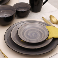 Service de table en grès gris-bleu de luxe et durable, 56 pièces pour 7 personnes, avec tasses à café incluses, compatible lave-vaisselle, four et micro-ondes