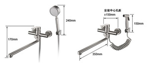 Robinet de <span class=keywords><strong>cuisine</strong></span> mural en acier inoxydable au design moderne Robinet de bidet à 1 poignée pivotant à 360 ° Robinet d'évier chaud et froid - Product Image 6