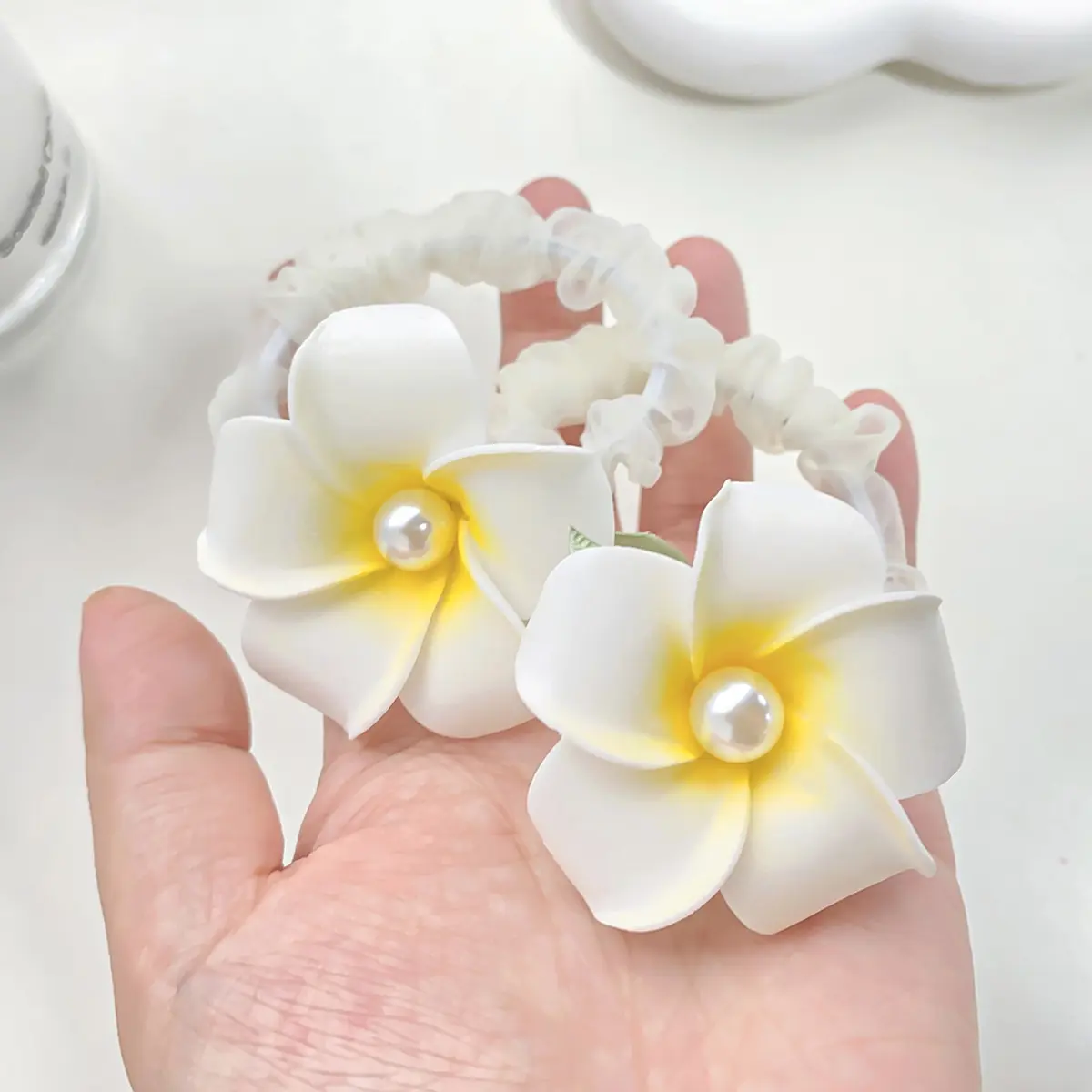 Mio Bloem Haarband Met Kunstmatige Bloem Groot Schuim Hawaii Bloemen Elastische Plumeria Haar Rubberen Band Strand Dagelijks