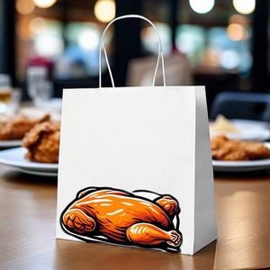 Bolsa de papel naranja artesanal Kaki para pollo asado con asas de cuerda, venta al por mayor, nueva llegada, para llevar comida - Product Image 5