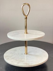 Ready to Sale 2 Tier <b>Marble</b> Serving <b>Stand</b> with Gold Handle Dessert Display <b>Stand</b> for Wedding Party Table Decor - Product Image 2