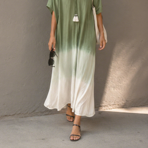 Vestido Maxi Kaftan Bohemio con Cuello en V y Tie Dye para Mujer, Corte Moderno, Cintura Natural, Ecológico, para Todas las Temporadas, Ropa de Playa y Resort - Product Image 3