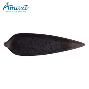 Unique Design Rectangle Leaf Shape Japanese Style Vintage Stoneware <strong>Tapas</strong> Dessert Sushi <strong>Plate</strong> for Restaurant - Product Image 5