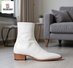 MOROSO Bottes <span class=keywords><strong>Chelsea</strong></span> pour hommes en cuir noir à la mode couleur unie Style de luxe classique hauteur de cheville augmentant bout pointu - Product Image 1