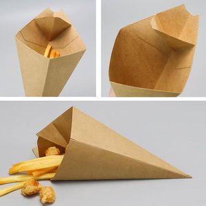 Customizable Reusable Durable Kraft Paper French Fries Cones with UV Coating Disposable Food Chips and Dip Pocket in Folder <b>Box</b> - Product Image 3