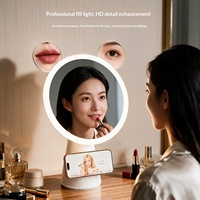 Miroir de maquillage intelligent avec haut-parleur 5.3, lumière d'appoint, luminosité réglable, interaction vocale IA, chargement sans fil, utilisation en extérieur