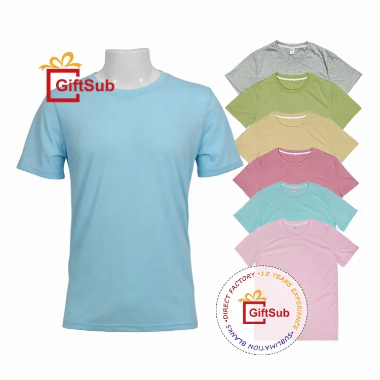 Fabrik USA Größe Polyester Shirt Weiche bedruckbare einfache Pastellfarbe gerippte Kragen leere T-Shirts für den Sublimation druck