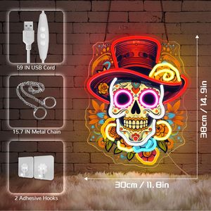 Indoor and outdoor Halloween neon skull <b>LED</b> ambient <b>light</b> home <b>bar</b> hanging decorative <b>light</b> night street glowing sign 5V - Product Image 3