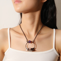 Unique Naturel Druzy Géode et Quartz Rose Améthyste Pierre Gemme Bronze Pendentif Collier pour Femmes Unisexe Fête
