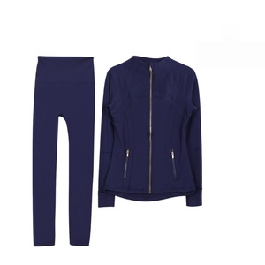 Conjunto Deportivo de Dos Piezas para Mujer, Leggings de Cintura Alta con Cierre Dorado Completo, Color Sólido, Otoño Invierno, Secado Rápido, para Yoga - Product Image 4