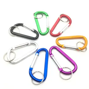 Promosi "ALUMINIUM" Flat D Ring Bentuk Carabiner "dengan Keyring, Gantungan Kunci Caribeaner Klip, Kait Jepret