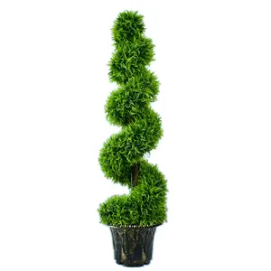 PZ-3-54 individueller falscher Pflanzenstrauß mit Naturholz-Stemmen Kunststoff künstliches grünes Blatt Topiary-Form Baum im Pflanztopf