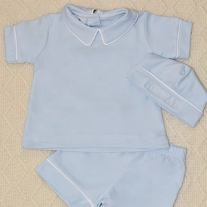 Piccolo ragazzo blu colletto bambola carino <span class=keywords><strong>per</strong></span> bambini ragazzi Set corto all'ingrosso Boutique cotone personalizzato vestito bambino - Product Image 5