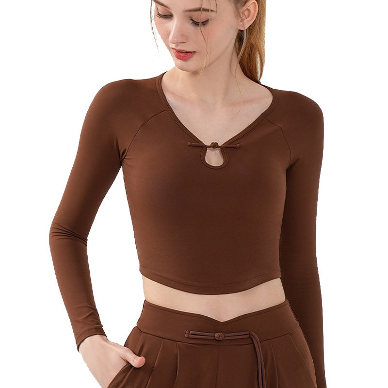 Women's Long Sleeve Yoga Shirt Spandex/Nylon Material Breathable Sweat-Wicking Four-Way Stretch Skinny Fit Crop Top Fitness