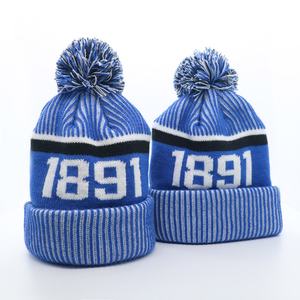 Bonnet tricoté unisexe de haute qualité avec pompon, faible MOQ, personnalisable, hiver, motif bicolore, broderie 3D, 4 saisons, pour équipes - Product Image 4