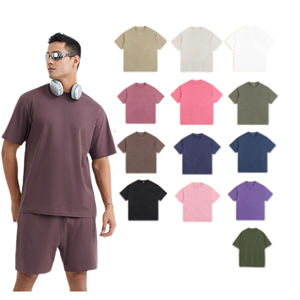 Ventes directes, t-shirts à manches courtes en coton lourd pour le printemps et l'été, hauts à col rond, hauts décontractés amples, décontractés pour unisexe - Product Image 1