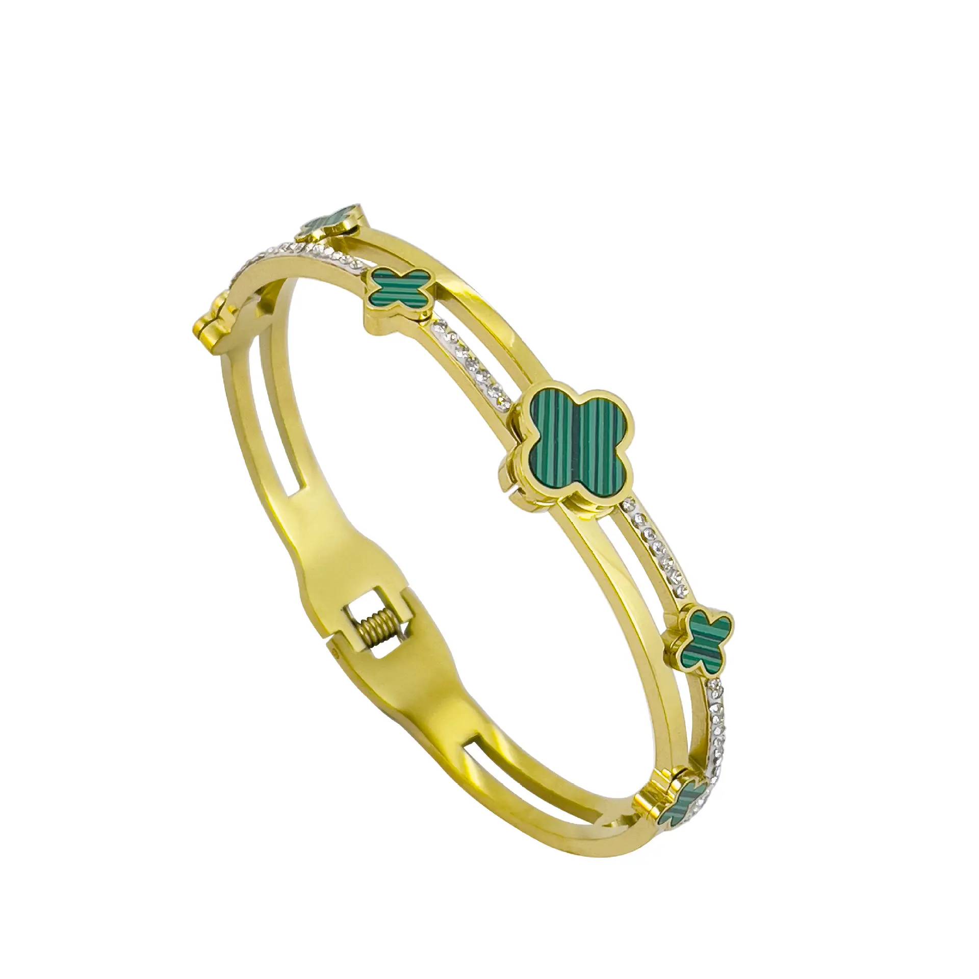 Brazalete Pulsera de trébol de cuatro hojas Brazalete de acero inoxidable para mujer Joyería de moda