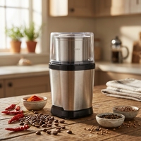 Moulin à café électrique 65g, lame en acier inoxydable, boîtier en plastique, usage domestique, mini moulin à épices, commande tactile
