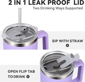 40oz Eco-Friendly Customizable Stainless Steel Insulated Travel Mug Tumblers with Handle Straws <b>Double</b> <b>Wall</b> Vacuum Sealed Cup - Product Image 3