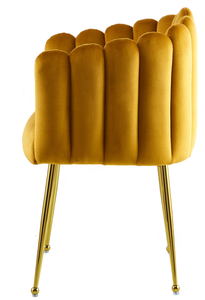 Chaise à pétales capitonnée en velours pour salon, style simplicité moderne, chaise de salle à manger en velours capitonnée <span class=keywords><strong>Mika</strong></span> avec pieds noirs dorés - Product Image 3