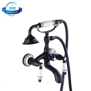 Classic Olio di Bronzo Lucidato Vasca da bagno Rubinetto Set Montaggio A Parete In Ottone Nero Miscelatore <span class=keywords><strong>Doccia</strong></span> Rubinetto Del bagno Rubinetto con Manico In Porcellana SF1417 - Product Image 6