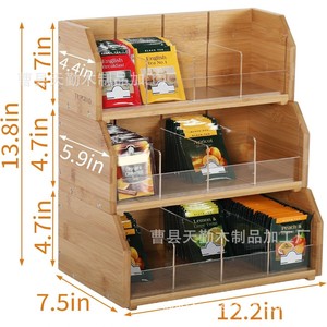Cross-border bamboo three-layer tea bag <b>storage</b> rack, desktop coffee bag organizer, <b>kitchen</b> <b>storage</b> <b>box</b> - Product Image 4