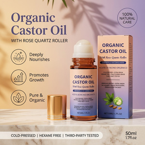 Organic Castor Oil with Rose Quartz <b>Roller</b> 50ml Cold-Pressed Hexane Free for Skin Moisturizing Smoothing Dark Spot Corrector - Product Image 4