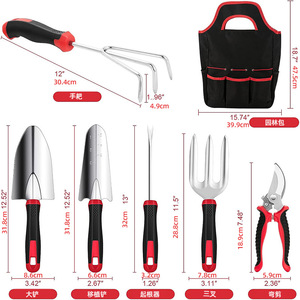 <b>Garden</b> <b>Tool</b> <b>Set</b> 9-Piece Stainless Steel Heavy Duty With Bag Red Durable For Outdoor Plant Care And DIY Use - Product Image 2