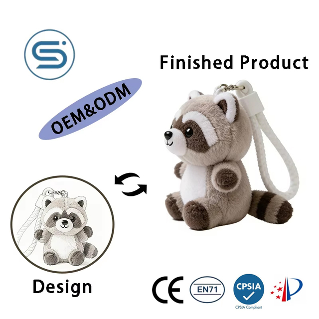 High Quality Soft Plush Raccoon Keychains Custom Animal Charms Mini Kids Toys Cartoon Cute Halloween Custom Logo