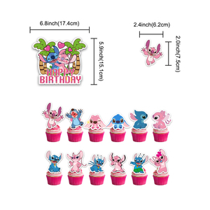 Nueva Decoración de Fiesta de Cumpleaños con Temática de <span class=keywords><strong>Lilo</strong></span> y Stitch Rosa, Guirnalda de Banderines de Stitch, Globo de Resina para Pastel, para Niña - Product Image 5