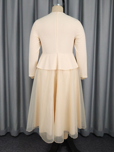 AM050917 Elegante Abito da Sera con Scollo <span class=keywords><strong>a</strong></span> V, <span class=keywords><strong>Maniche</strong></span> <span class=keywords><strong>Lunghe</strong></span> in Rete, Linea ad <span class=keywords><strong>A</strong></span> e Grande Fiore, Lunghezza Midi - Product Image 6
