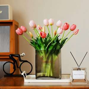 Nouvelle Arrivée 2026 – Fleurs de tulipes artificielles « Real Touch » 40 cm en caoutchouc souple, blanches et roses, pour la décoration de la maison et de mariages - Product Image 1