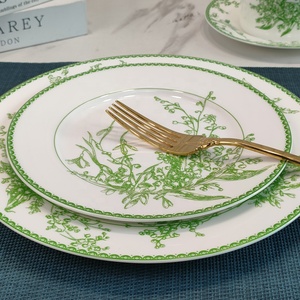 Factory Wholesale Green Bell Orchid Pattern 4-Piece Bone China Modern Luxury Plate and Cup Set <b>Dinnerware</b> - Product Image 2