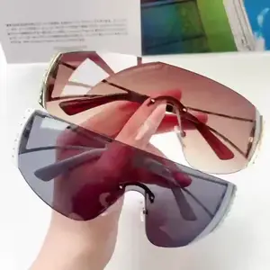Óculos de sol de grife feminino de tamanho grande sem aro, guarda-sol de metal para uso ao ar livre, novidade da moda, novidade em 2024