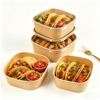 Emballage alimentaire biodégradable, jetable, réutilisable, en papier kraft, carré, pour salade, à emporter, avec couvercle