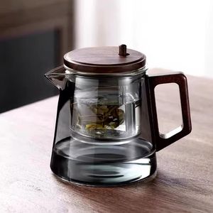 Théière Minimaliste pour la Maison, Nouveau Modèle, Bois de Noyer, Doublure Intérieure en Verre, Poignée à Un Bouton, Théière en Verre, Théière Flottante - Product Image 5