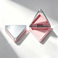 Boîte à fards à paupières magnétique triangulaire en cuir avec miroir intégré - Quatre compartiments pour pinceaux - Emballage en plastique