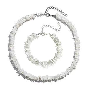 Conjunto de collar y pulsera de conchas marinas naturales, concha irregular blanca, joyería para mujer, accesorio de moda - Product Image 1
